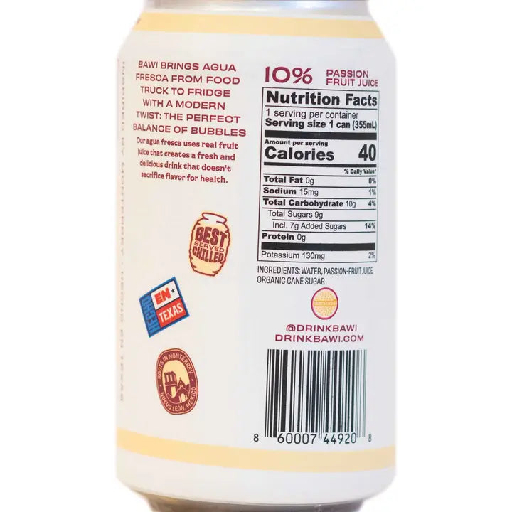 Bawi La Maracuyá Sparkling Agua Fresca – Passion Fruit, 12-Pack