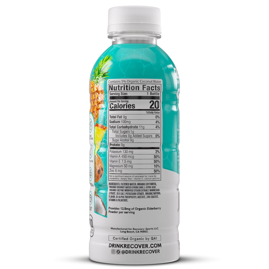 RECOVER 180 Tropical Ice Organic Sports Hydration Drink – 16.9 oz, Single