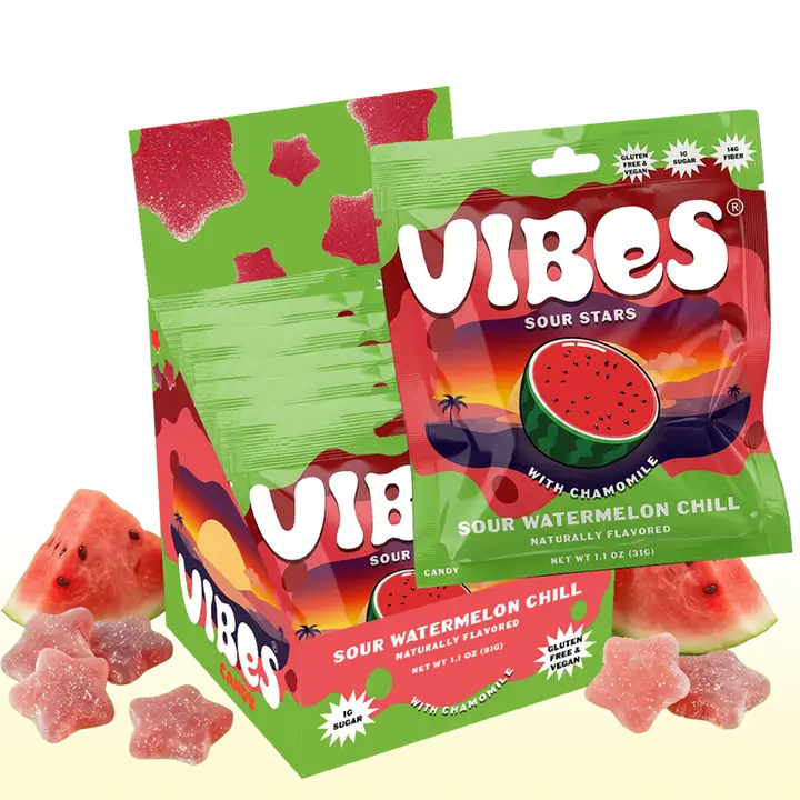 Vibes Candy Sour Watermelon Chill Gummies with Chamomile 6 Pack