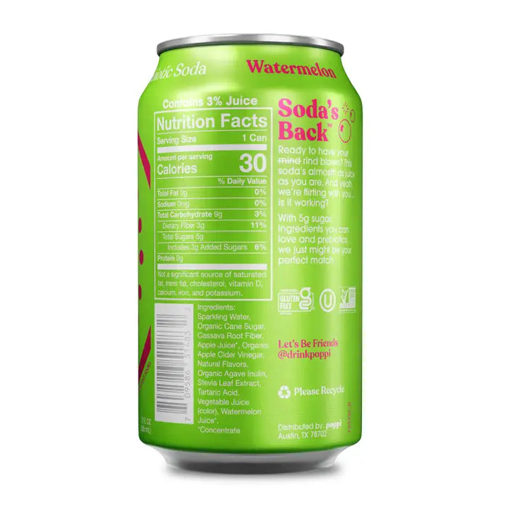 Poppi Watermelon Prebiotic Soda 12 oz 12 Pack