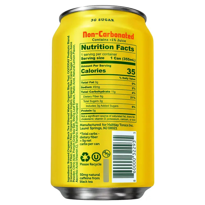 Halfday Lemon Prebiotic Iced Tea  12 oz 12 pack