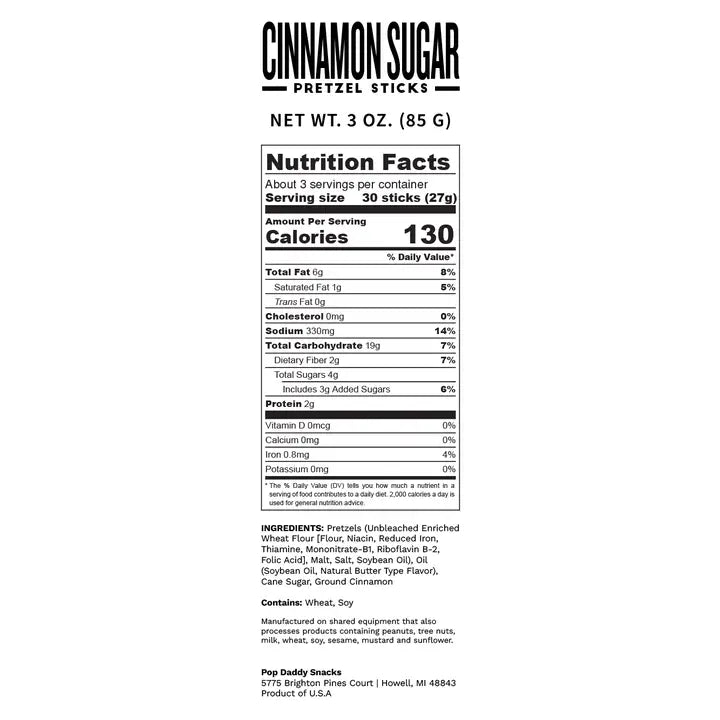 Pop Daddy Cinnamon Sugar Seasoned Pretzels Single Pack