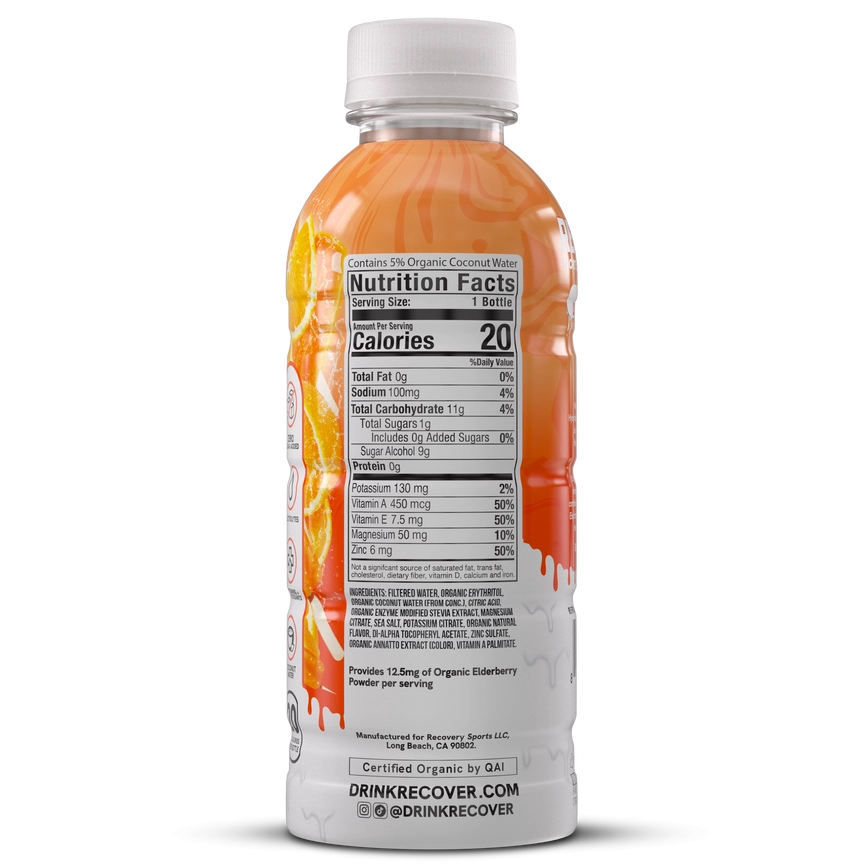 RECOVER 180 Orange Cream Organic Sports Hydration Drink 16.9 oz, Single