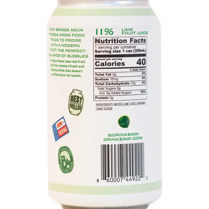 Bawi El Limón Sparkling Agua Fresca – Lime, 12-Pack
