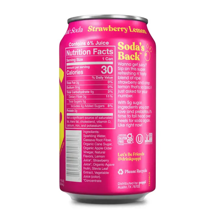Poppi Strawberry Lemon Prebiotic Soda  12 oz 12 Pack