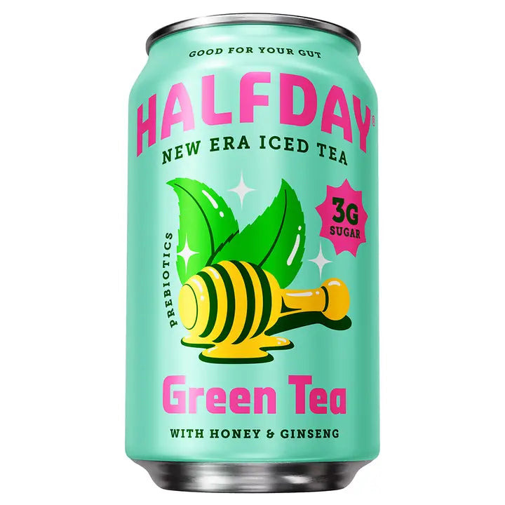 Halfday Green Prebiotic Iced Tea with Honey & Ginseng 12 oz 12 Pack