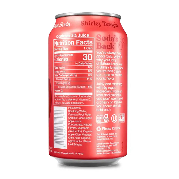Poppi Shirley Temple Prebiotic Soda 12 oz 12 Pack