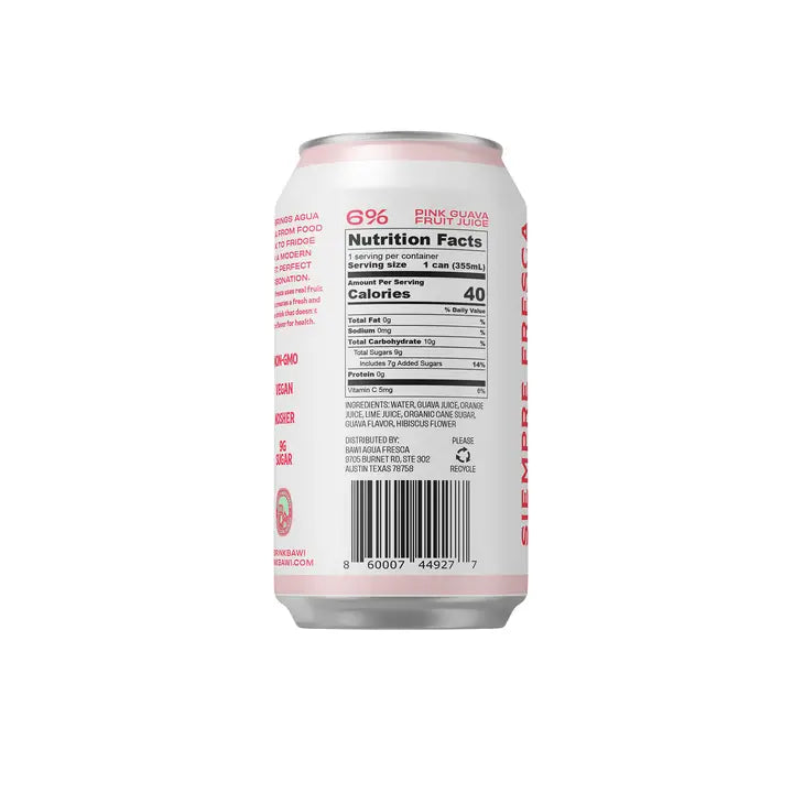 Bawi La Guayaba Sparkling Agua Fresca – Pink Guava, 12-Pack